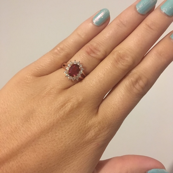 18 Carat Rose Gold Plated Cranberry Ring - Picture 5 of 7